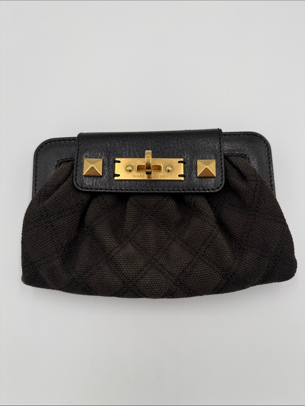 Marc Jacobs Black and Gold Canvas and Leather Clutch